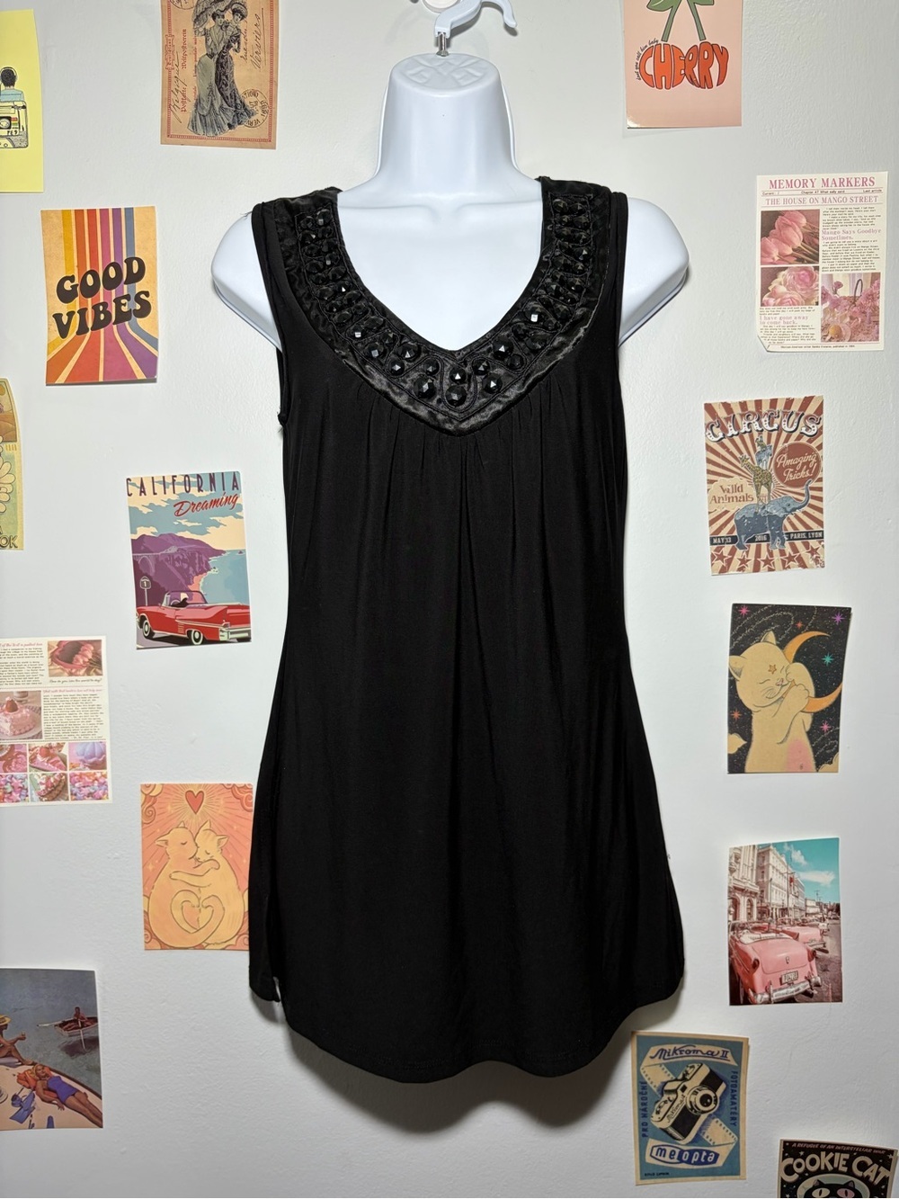Black Embellished V-Neck Sleeveless Top